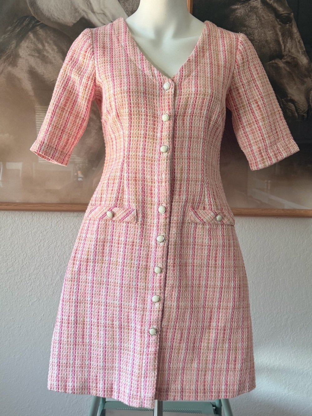 Pink Tweed Button-Front Women’s Dress 

Maison Tara Size 4